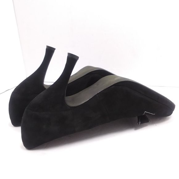 DONALD J. PLINER Black Suede Platform Heels Front Bow Detail EUC - Picture 13 of 15